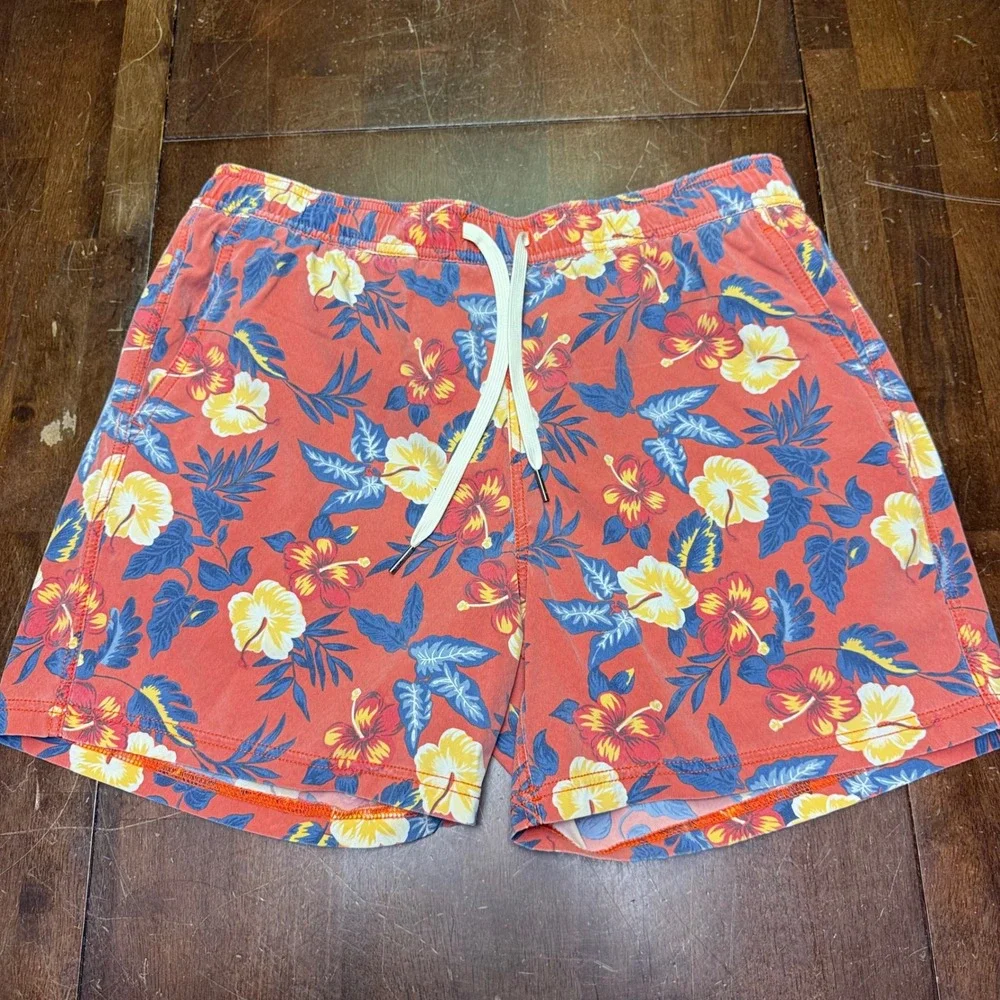 Fair Harbor Swim Trunks Mens L Red Floral Hibiscus Recycled Stretch Shorts